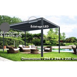 Pérgula Couv'Terrasse® E 3x3m em alumínio lacado cinzento e policarbonato de 8mm - Chalet et Jardin