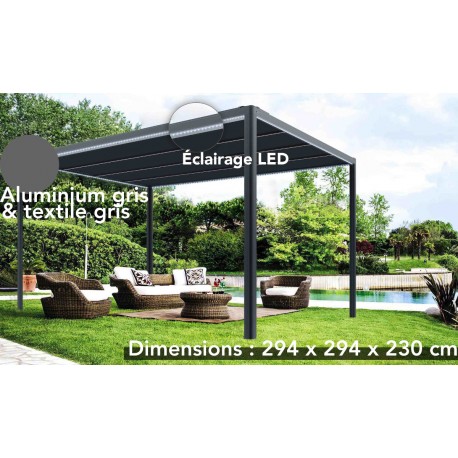 Pérgula Couv'Terrasse® E 3x3m em alumínio lacado cinzento e policarbonato de 8mm - Chalet et Jardin