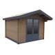 Abrigo de jardim em madeira compósita 28mm madeira envelhecida 14,44m² porta dupla alumínio e vidros duplos - Woodlife Garden
