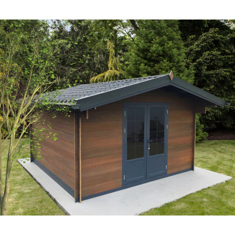 Abrigo de jardim em madeira compósita 28mm madeira envelhecida 9m² porta dupla alumínio e vidros duplos - Woodlife Garden